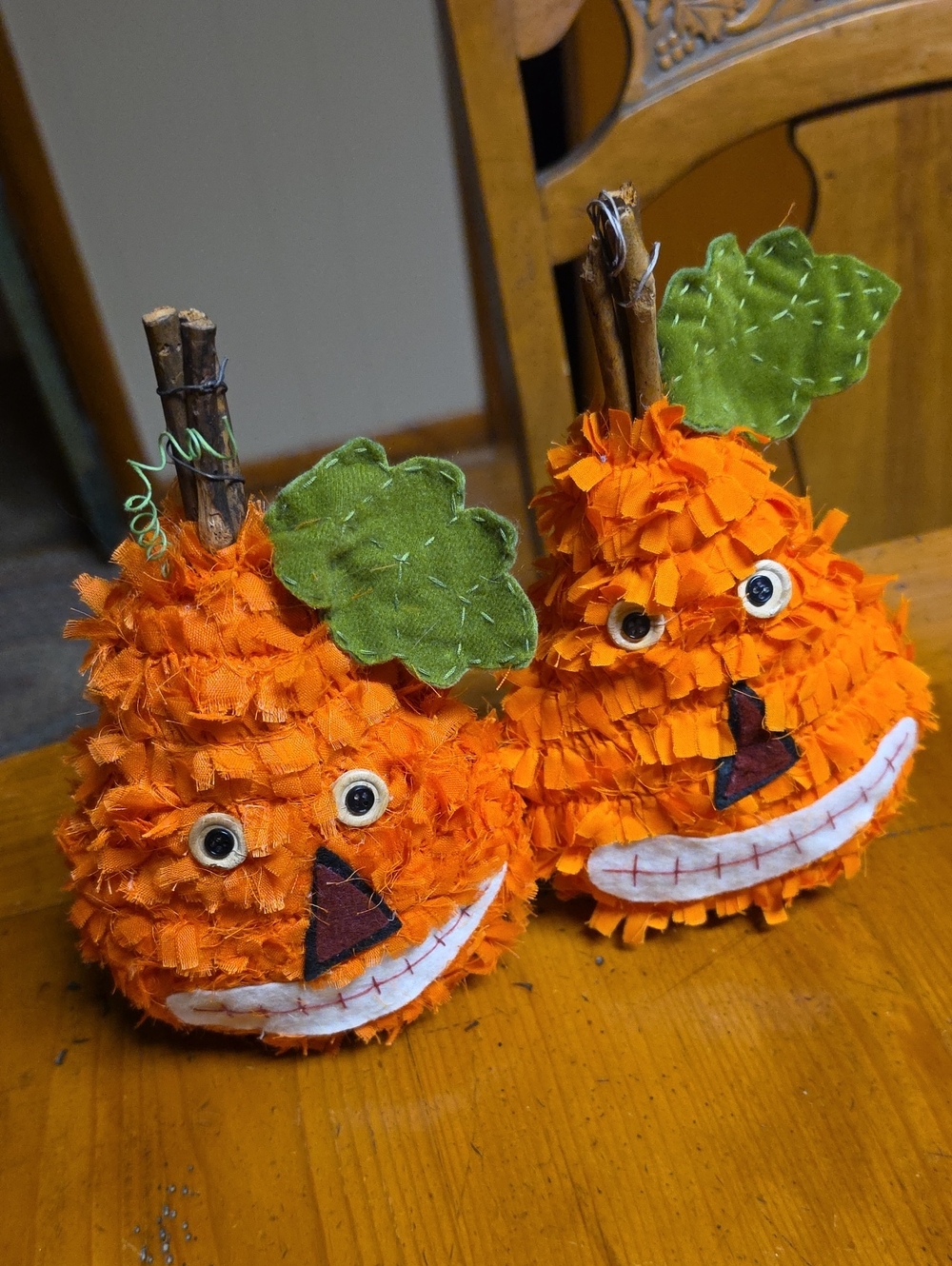 Cheerful Vintage Look Halloween Orange Fabric Pumpkin Pair
